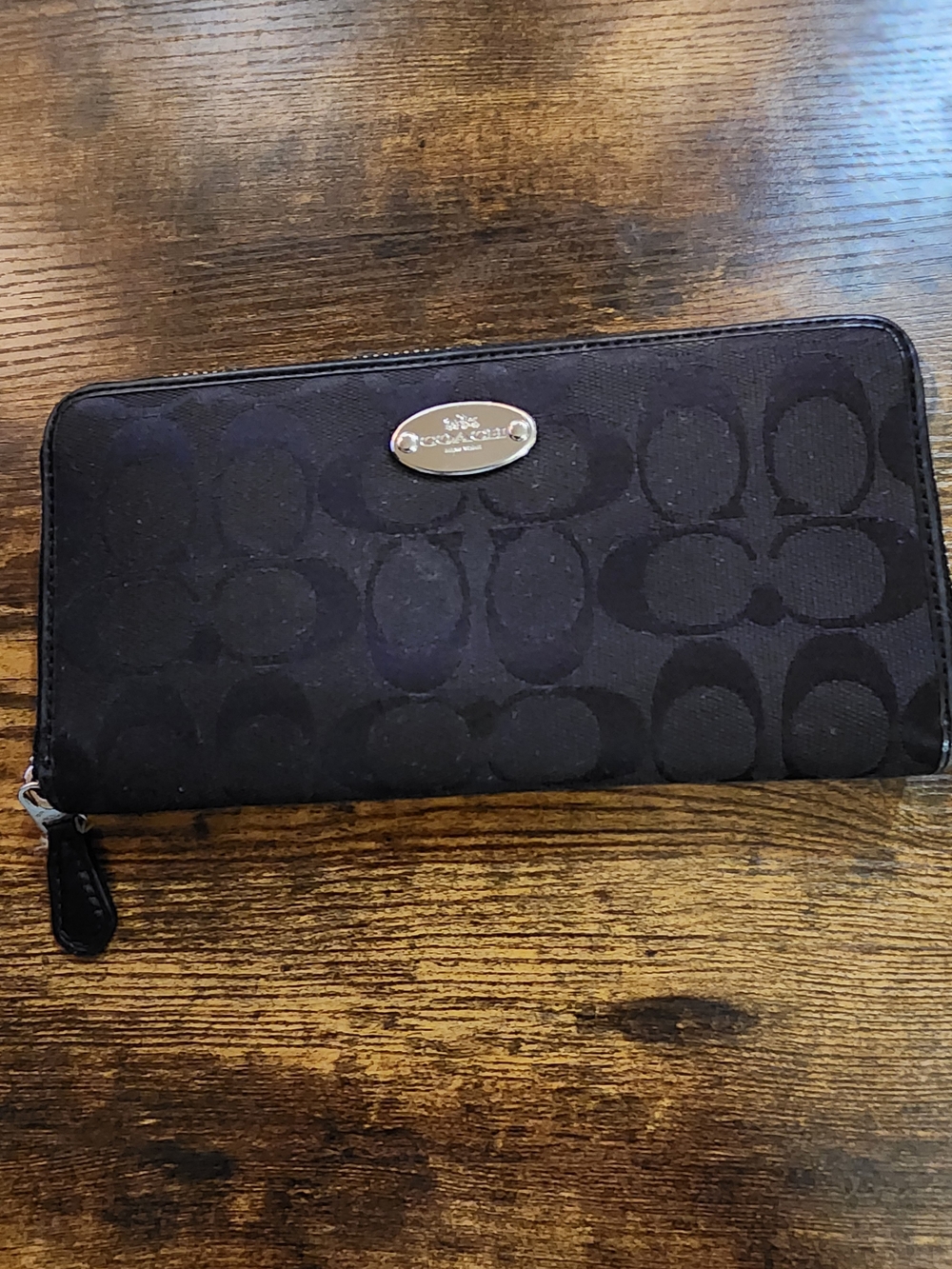 Coach Black Signature Zip-Around Wallet